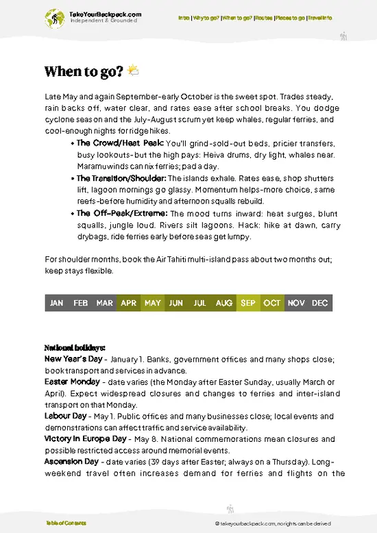 example page 3 from our offline Travel Guide for French Polynesia